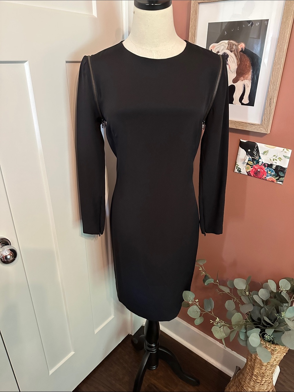 Alexander McQueen McQ silk Black zipper removable Long-Sleeve 6 Sheath Dress